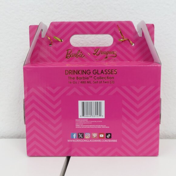 Barbie Drinking Glasses Pink Barbie Glass Cups lids straws Barbie X Dragon 16oz - Picture 7 of 7